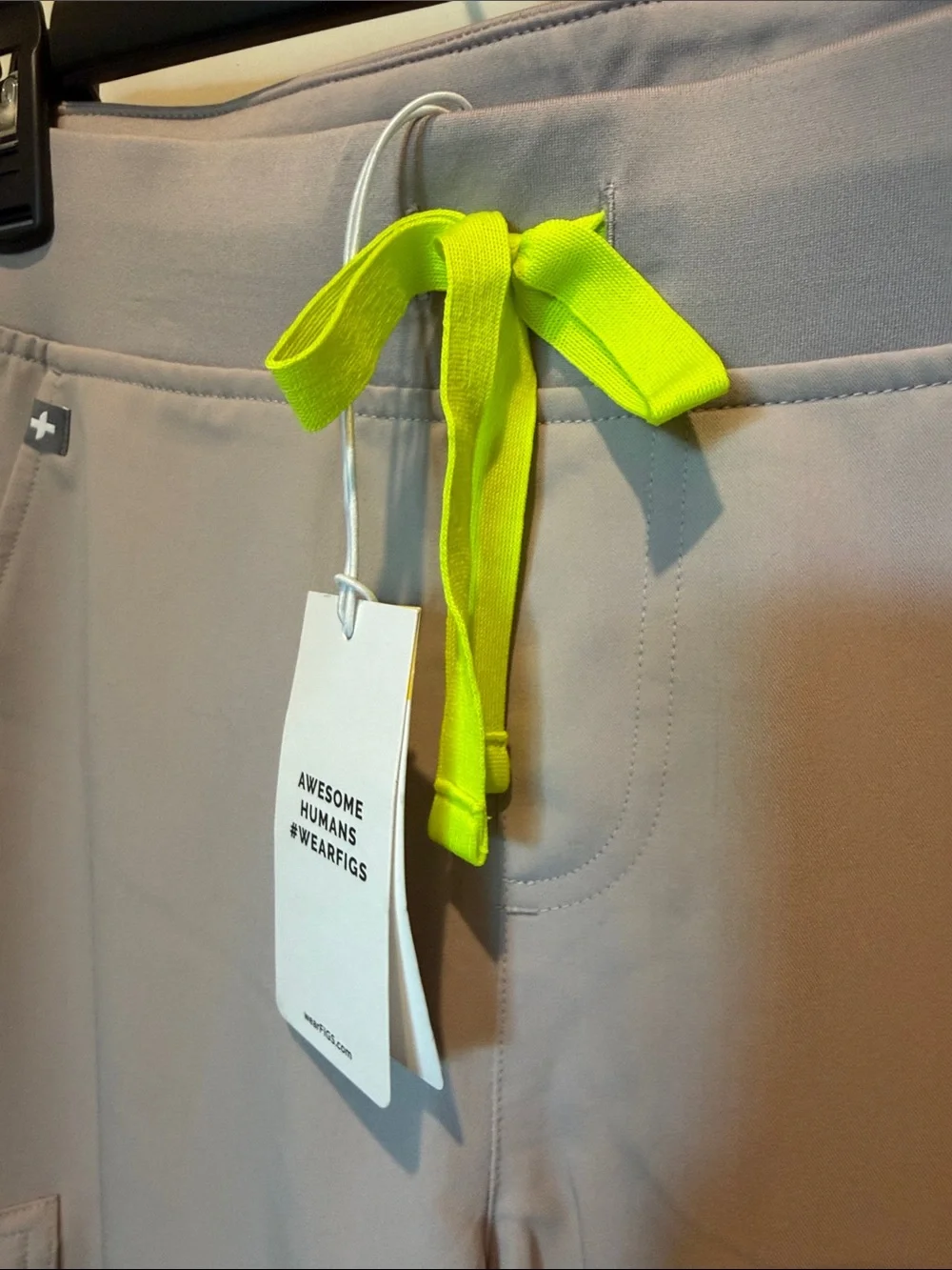 FIG’s Technical Collection Taupe Jogger Pants with Neon Yellow Drawcord